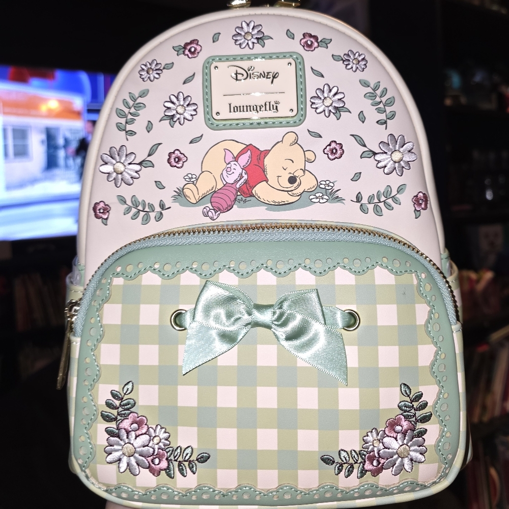 Brand New! Loungefly Disney Winnie the Pooh Floral Gingham Mini Backpack